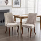 Chaises de salle à manger Rayon en lin flocé - Capitonnage cannelé, pieds incurvés en bois massif, beige (lot de 2)