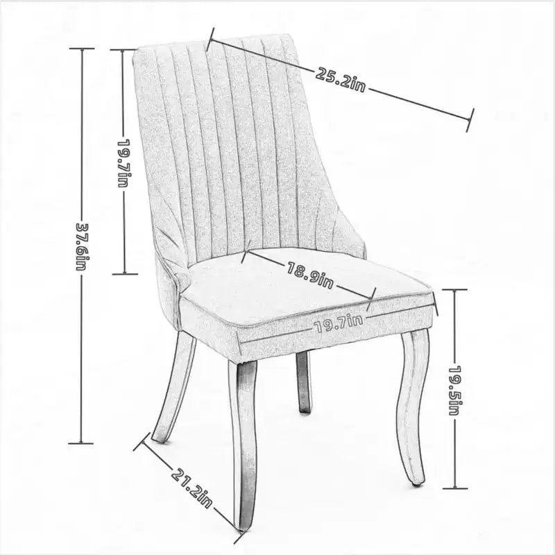 Chaises de salle à manger Rayon en lin flocé - Capitonnage cannelé, pieds incurvés en bois massif, beige (lot de 2)