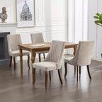 Chaises de salle à manger Rayon en lin flocé - Capitonnage cannelé, pieds incurvés en bois massif, beige (lot de 2)