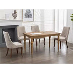 Chaises de salle à manger Rayon en lin flocé - Capitonnage cannelé, pieds incurvés en bois massif, beige (lot de 2)