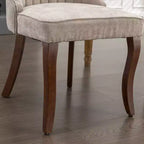 Chaises de salle à manger Rayon en lin flocé - Capitonnage cannelé, pieds incurvés en bois massif, beige (lot de 2)