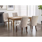 Chaises de salle à manger Rayon en lin flocé - Capitonnage cannelé, pieds incurvés en bois massif, beige (lot de 2)