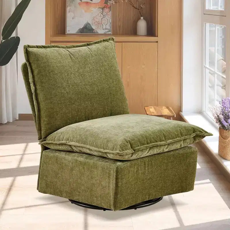 Okak Chenille 360 Degree Accent Swivel Chair with Removable Cushion Comfy Upholstered Single Sofa for Living Room Office Lounge