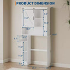 Meuble de rangement au-dessus des toilettes – Design porte coulissante type grange ou double porte avec étagères réglables et support de papier toilette (blanc)