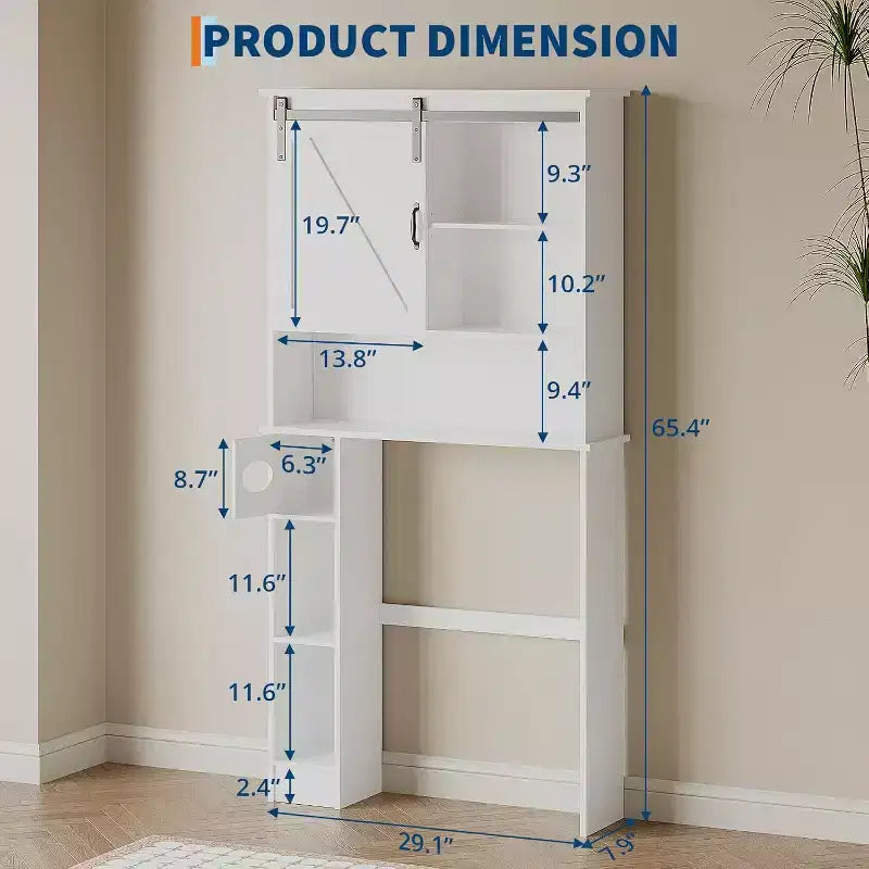 Meuble de rangement au-dessus des toilettes – Design porte coulissante type grange ou double porte avec étagères réglables et support de papier toilette (blanc)