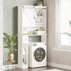 Meuble de rangement au-dessus des toilettes – Design porte coulissante type grange ou double porte avec étagères réglables et support de papier toilette (blanc)