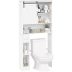 Meuble de rangement au-dessus des toilettes – Design porte coulissante type grange ou double porte avec étagères réglables et support de papier toilette (blanc)