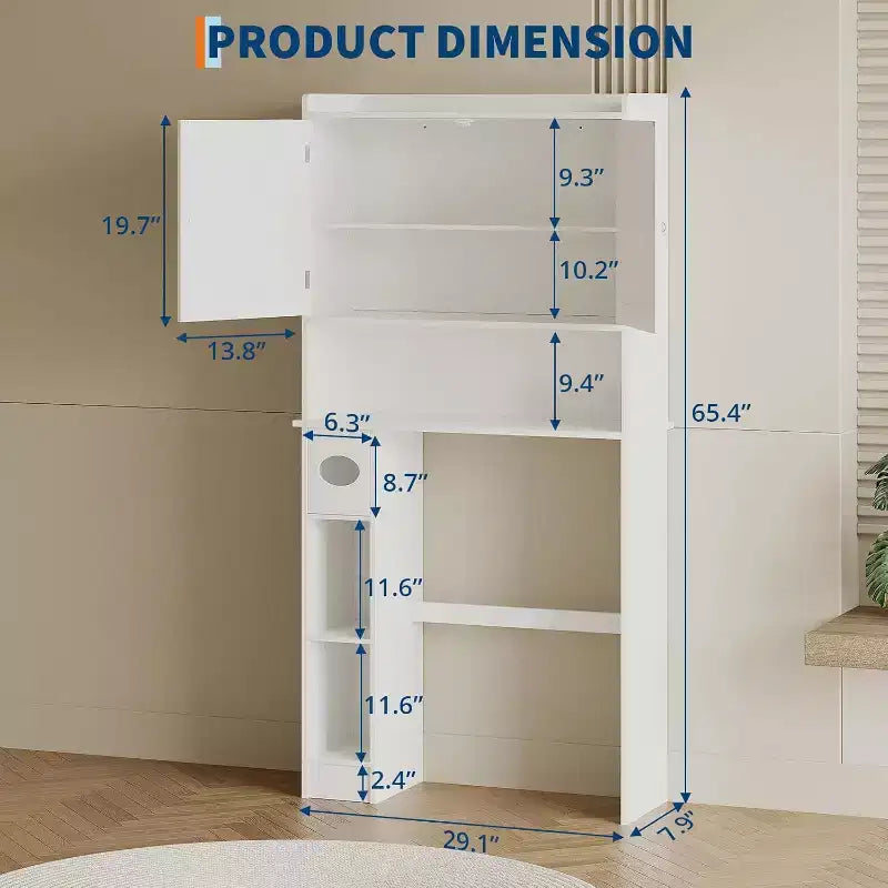 Meuble de rangement au-dessus des toilettes – Design porte coulissante type grange ou double porte avec étagères réglables et support de papier toilette (blanc)
