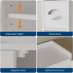 Meuble de rangement au-dessus des toilettes – Design porte coulissante type grange ou double porte avec étagères réglables et support de papier toilette (blanc)