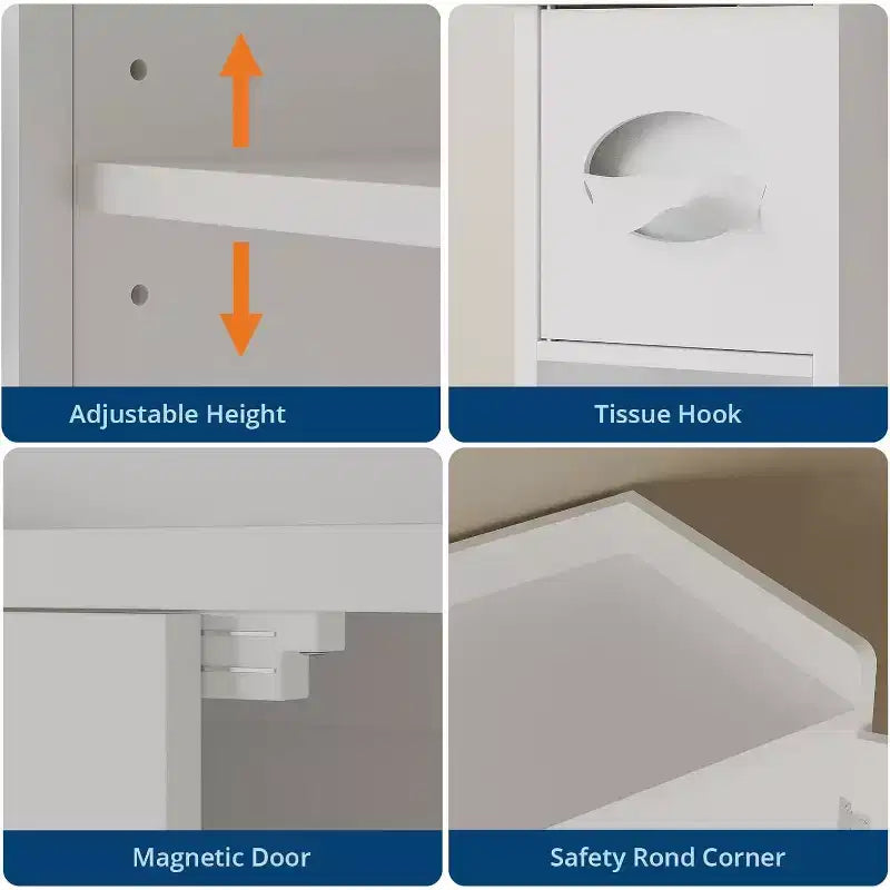 Meuble de rangement au-dessus des toilettes – Design porte coulissante type grange ou double porte avec étagères réglables et support de papier toilette (blanc)