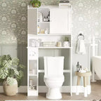 Over-The-Toilet Storage Cabinet  Sliding Barn or Double Door Design w/Adjustable Shelves & TP Holder (White)