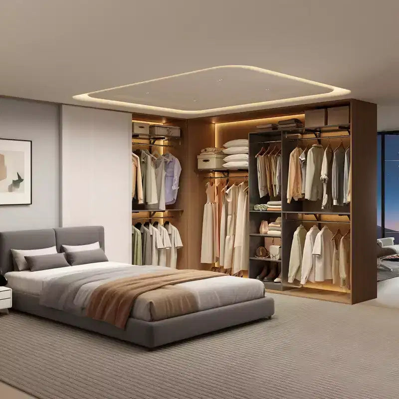 MAYEERTY Gray 96x16x75 Heavy Duty Wood Closet Organizer - 4 Rods & 5 Shelves, Fits 5-10 ft Spaces