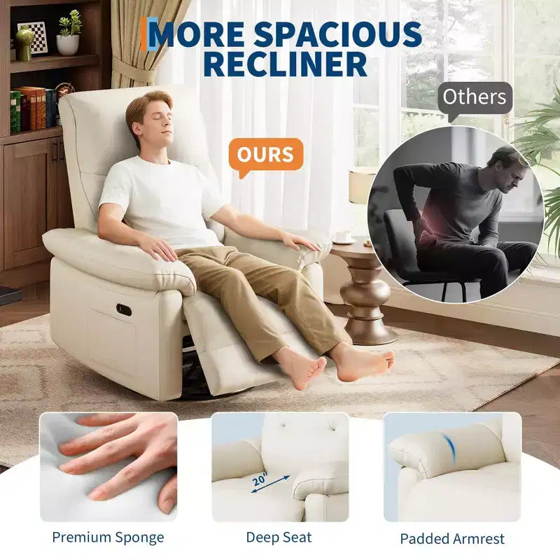 Fauteuil inclinable électrique, fauteuil inclinable pivotant en cuir PU avec ports, fauteuil inclinable de maternité rembourré, Beige