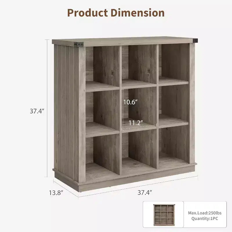 37,4 9 étagères de rangement en forme de cube, bibliothèque horizontale à 3 niveaux de style rustique pour salon et entrée