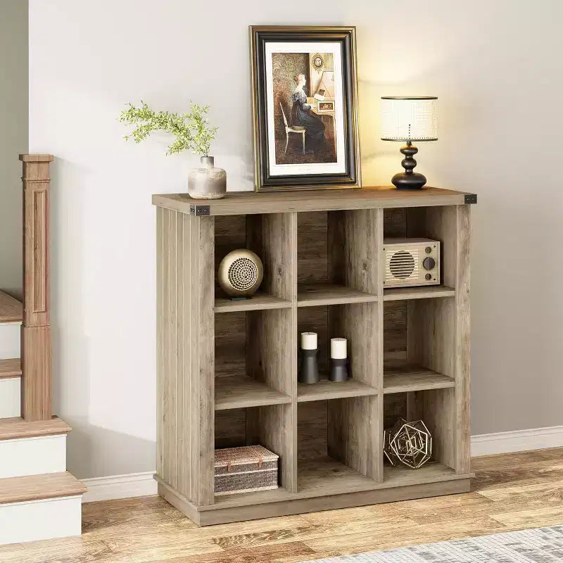 37,4 9 étagères de rangement en forme de cube, bibliothèque horizontale à 3 niveaux de style rustique pour salon et entrée