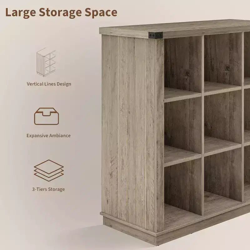 37,4 9 étagères de rangement en forme de cube, bibliothèque horizontale à 3 niveaux de style rustique pour salon et entrée