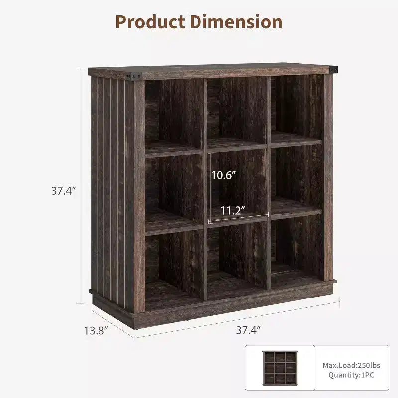 37,4 9 étagères de rangement en forme de cube, bibliothèque horizontale à 3 niveaux de style rustique pour salon et entrée