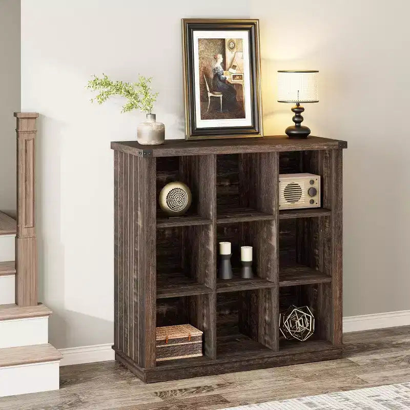 37,4 9 étagères de rangement en forme de cube, bibliothèque horizontale à 3 niveaux de style rustique pour salon et entrée