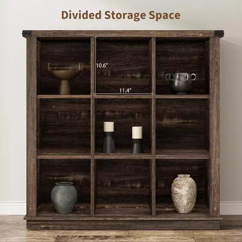 37,4 9 étagères de rangement en forme de cube, bibliothèque horizontale à 3 niveaux de style rustique pour salon et entrée