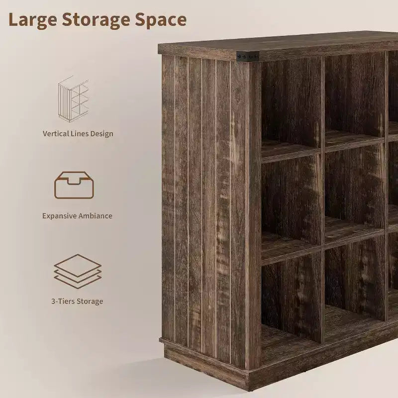 37,4 9 étagères de rangement en forme de cube, bibliothèque horizontale à 3 niveaux de style rustique pour salon et entrée