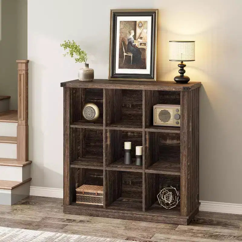 COZONY 37.4 9 Cube Storage Organizer Bookshelf, Farmhouse 3-Tier Horizontal Bookcase for Living Room and Entryway