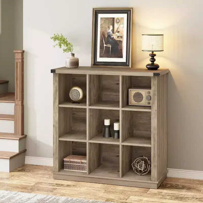 37,4 9 étagères de rangement en forme de cube, bibliothèque horizontale à 3 niveaux de style rustique pour salon et entrée