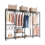 VEVOR Clothing Garment Rack,Heavy Duty Closet Wardrobe,Adjustable Tiers Clothes Racks with Steel Frame,1100lbs Load Capacity with 4 Hanging Rods,Black