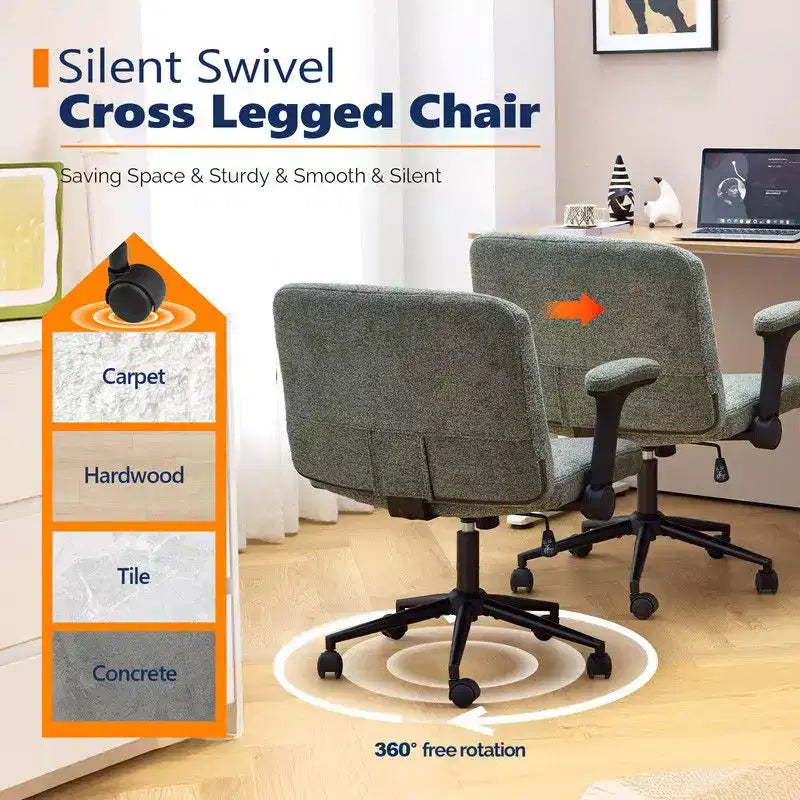 Fauteuil pivotant en chenille avec accoudoirs relevables réglables pour la méditation en tailleur