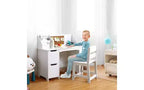 Chaise de bureau blanche avec étagère, tableau d'affichage et armoires idéale pour les garçons et les filles de 3 à 8 ans
