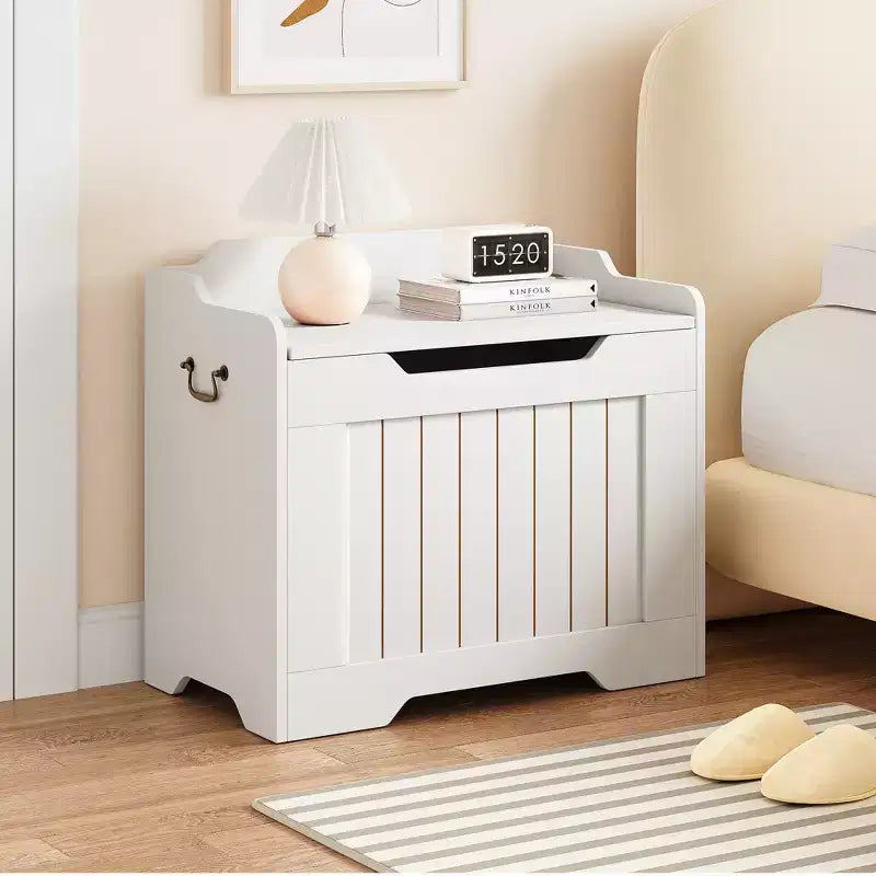 Coffre de rangement en bois de 63 cm, boîte à jouets pour enfants, banc de rangement à couvercle rabattable avec charnière de sécurité, banc de rangement pour entrée, salon, chambre à coucher