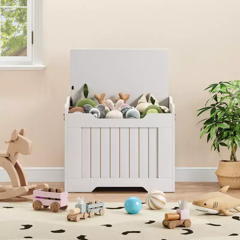 Coffre de rangement en bois de 63 cm, boîte à jouets pour enfants, banc de rangement à couvercle rabattable avec charnière de sécurité, banc de rangement pour entrée, salon, chambre à coucher