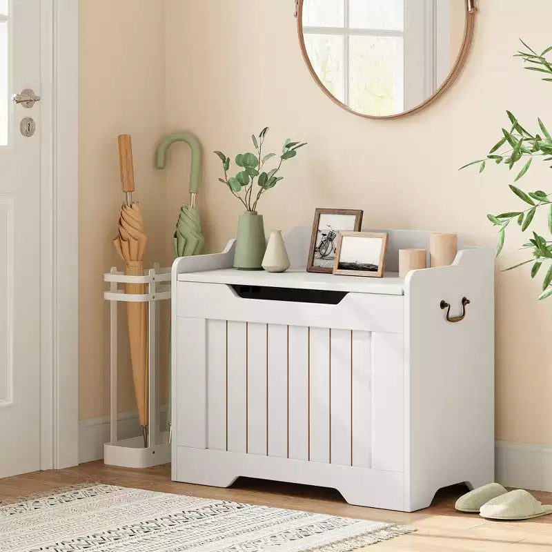Coffre de rangement en bois de 63 cm, boîte à jouets pour enfants, banc de rangement à couvercle rabattable avec charnière de sécurité, banc de rangement pour entrée, salon, chambre à coucher