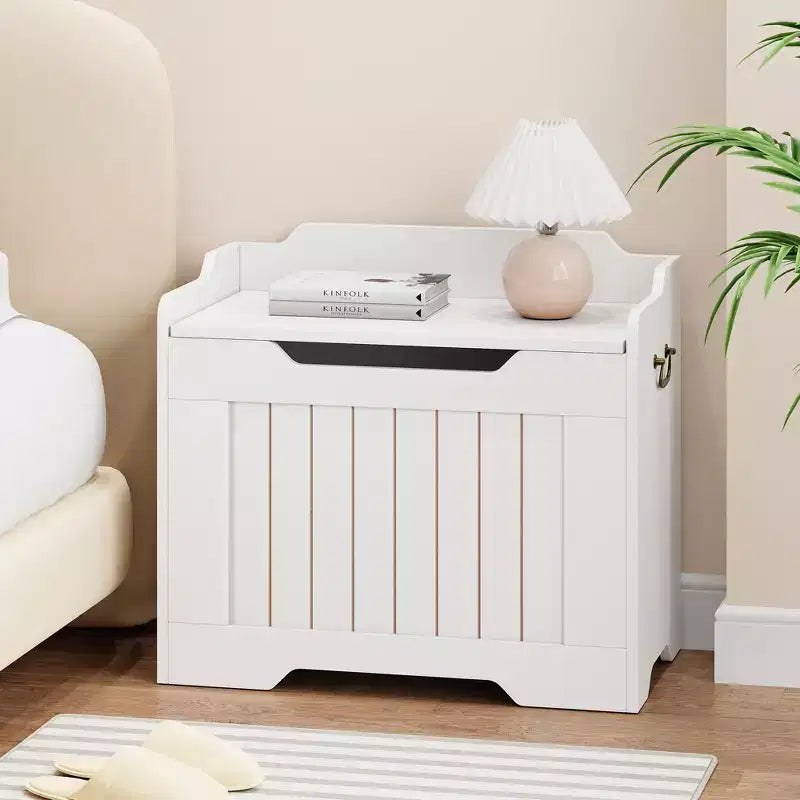 Coffre de rangement en bois de 63 cm, boîte à jouets pour enfants, banc de rangement à couvercle rabattable avec charnière de sécurité, banc de rangement pour entrée, salon, chambre à coucher