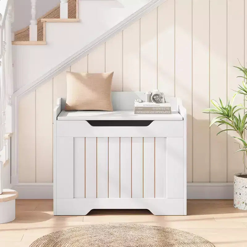 Coffre de rangement en bois de 63 cm, boîte à jouets pour enfants, banc de rangement à couvercle rabattable avec charnière de sécurité, banc de rangement pour entrée, salon, chambre à coucher