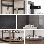 Porte-manteau d'angle, meuble d'entrée d'angle avec banc à chaussures et 6 patères doubles pour entrée, couloir, salle de bain, placard