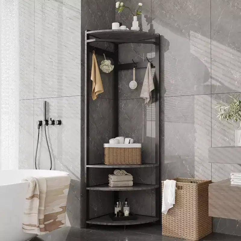 Porte-manteau d'angle, meuble d'entrée d'angle avec banc à chaussures et 6 patères doubles pour entrée, couloir, salle de bain, placard