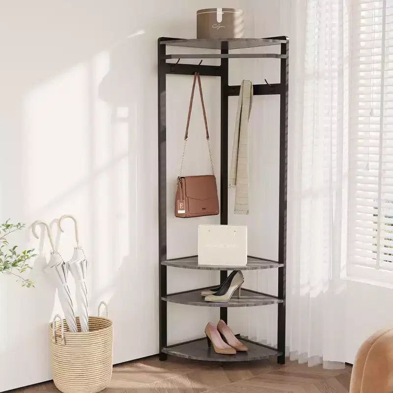 Porte-manteau d'angle, meuble d'entrée d'angle avec banc à chaussures et 6 patères doubles pour entrée, couloir, salle de bain, placard