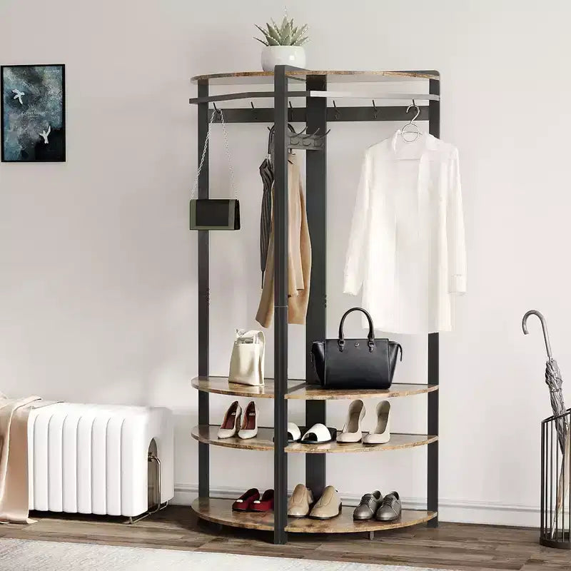 Porte-manteau d'angle, meuble d'entrée d'angle avec banc à chaussures et 6 patères doubles pour entrée, couloir, salle de bain, placard
