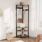 Porte-manteau d'angle, meuble d'entrée d'angle avec banc à chaussures et 6 patères doubles pour entrée, couloir, salle de bain, placard
