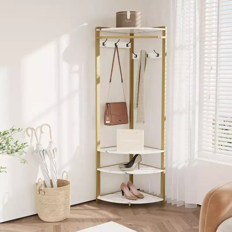 Porte-manteau d'angle, meuble d'entrée d'angle avec banc à chaussures et 6 patères doubles pour entrée, couloir, salle de bain, placard