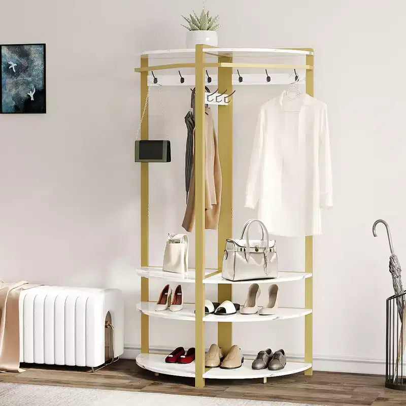 Porte-manteau d'angle, meuble d'entrée d'angle avec banc à chaussures et 6 patères doubles pour entrée, couloir, salle de bain, placard