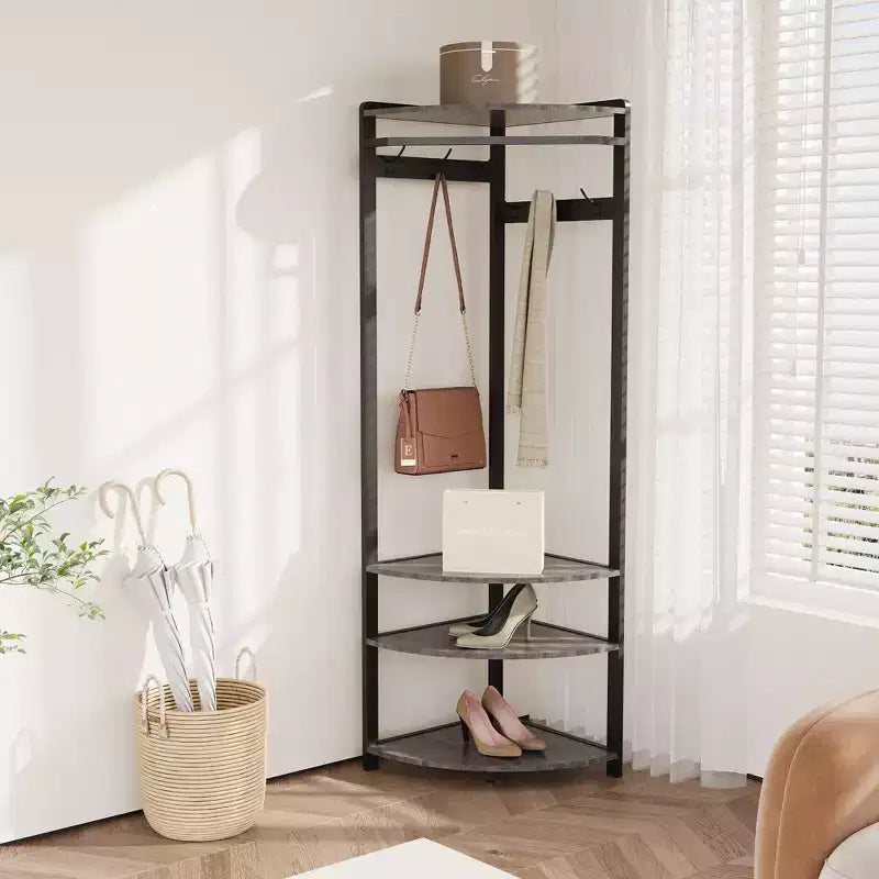 Porte-manteau d'angle, meuble d'entrée d'angle avec banc à chaussures et 6 patères doubles pour entrée, couloir, salle de bain, placard