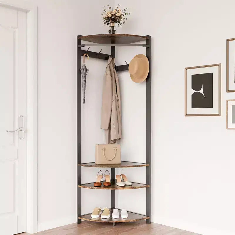 Porte-manteau d'angle, meuble d'entrée d'angle avec banc à chaussures et 6 patères doubles pour entrée, couloir, salle de bain, placard