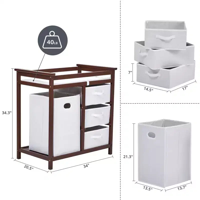 Table à langer bébé en bois avec 3 tiroirs