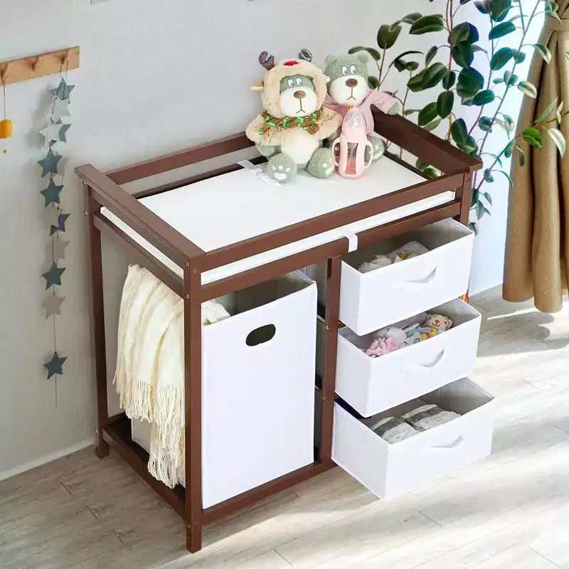Table à langer bébé en bois avec 3 tiroirs