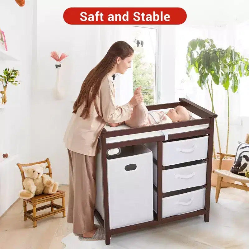 Table à langer bébé en bois avec 3 tiroirs