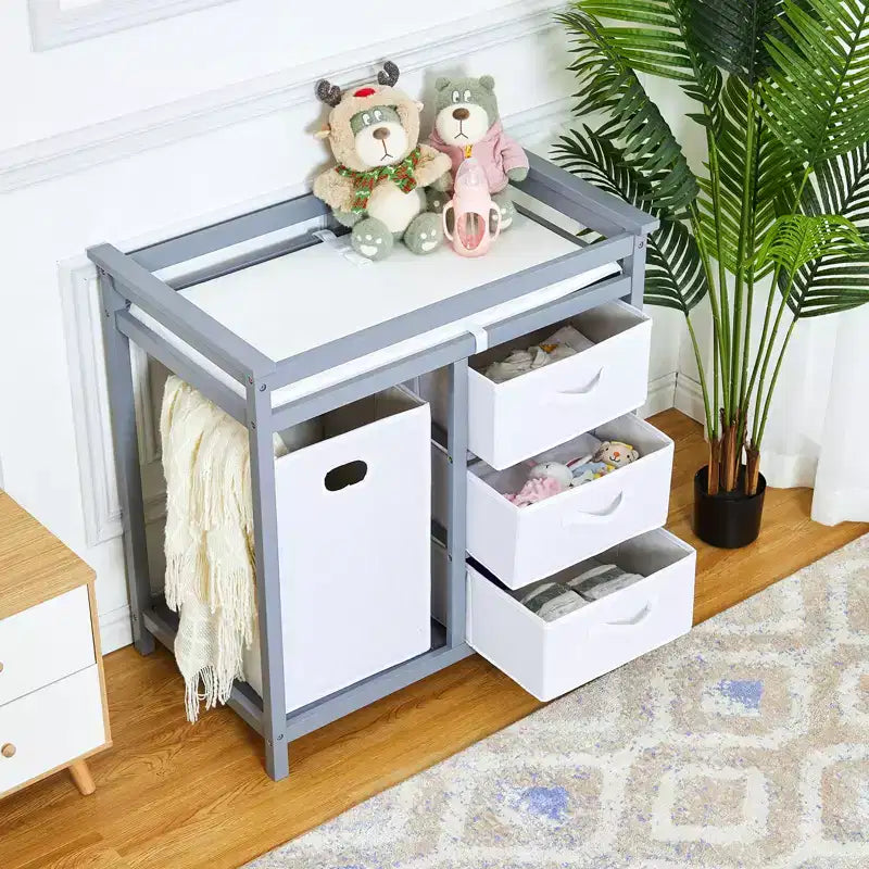 Table à langer bébé en bois avec 3 tiroirs