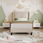 Upholstered Queen Bed Frame with Headboad, Comfy Vertical Velvet Platform Bed, Sturdy Wooden Slat Support, No Box Spring Needed, Easy to Assemble