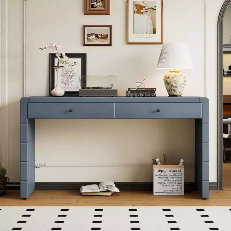 Okak 55IN Farmhouse Console Table with Safety Curved Corner, Entryway Table with 2 Drawers, Accent Table for Hallway, Living Room