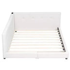 Lit de repos d'angle en forme de L, canapé-lit rembourré avec ports USB, cadre de lit plateforme capitonné en lin avec tête de lit